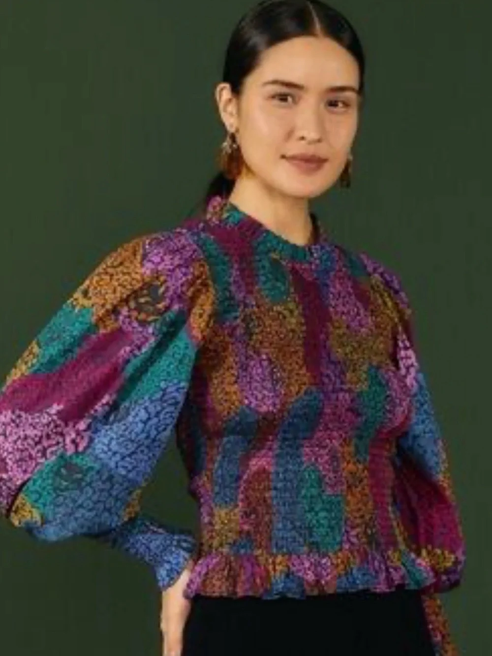 FARM RIO Rainbow Mix Smocked Blouse- Small